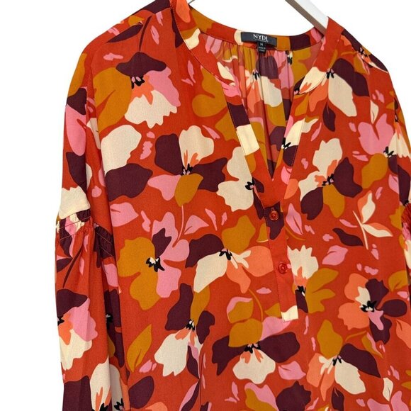 NYDJ Orange Floral Blouse Medium Womens Paulina Peasant Top NWOT - Picture 9 of 12